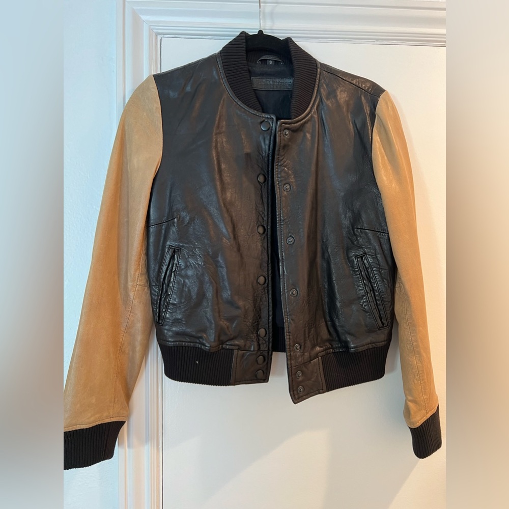 Vintage Leather Bomber Jacket - Size Small
